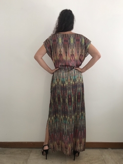 Vestido Longo Kaftan Cetim Marmorizado Listras  - loja online