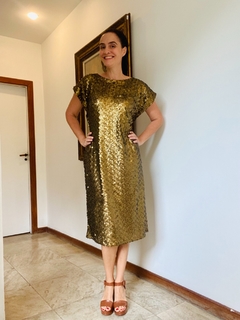 Vestido Kaftan Midi Paetê Dourado