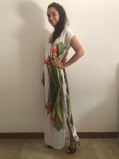 Vestido Longo Kaftan Cetim Folhagem on internet