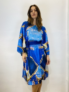 Image of Vestido Maxi Curto Cetim Blue