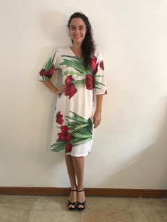 Vestido Evasê 3/4 Jersey Tulipa Vermelha na internet