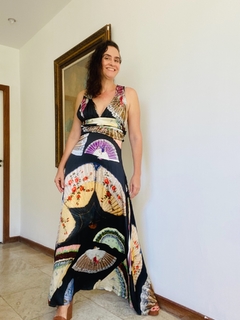 Vestido Bojo Longo Seda Leques