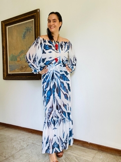 Saia Babados Longa Chiffon Concha Azul - loja online