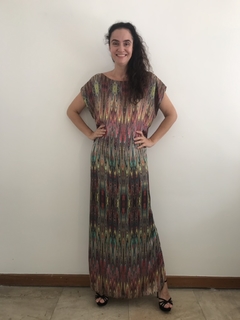 Vestido Longo Kaftan Cetim Marmorizado Listras  - comprar online