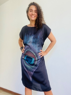 Vestido Kaftan Cetim Pavão Preto