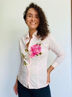 Camisa Social Tricoline Rosa Pintada a Mão - ALESSA