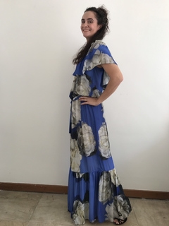 Vestido Longo Ombro a Ombro Crepe Hortênsia Azul - ALESSA