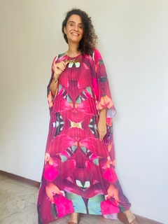 Vestido Plissado Longo Crepe Orquídea Vermelha - loja online