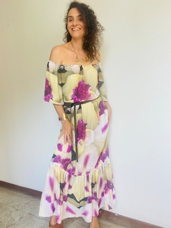 Vestido Cigana Longo Babado Crepe Orquídea Branca on internet