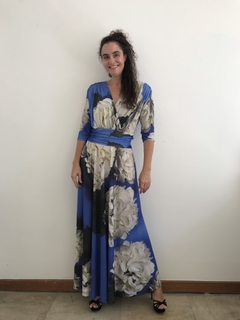 Vestido Longo Sereia Evasê Jersey Hortênsia Azul - comprar online
