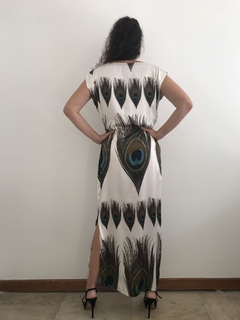 Vestido Longo Kaftan Cetim de Seda Pavões  - online store