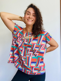 Camiseta Kaftan Algodão Zig Zag Color na internet