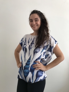 Camiseta Kaftan Cetim Concha Azul