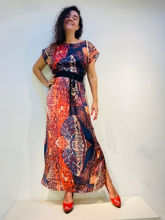 Vestido Kaftan Longo Cetim Leque - ALESSA