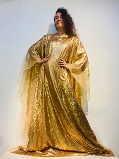 Vestido Maxi Longo Paetê Oro na internet