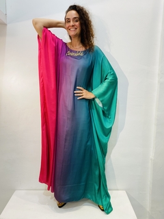 Vestido Maxi Longo Cetim Verde e Rosa - online store