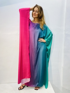 Vestido Maxi Cetim Degradê Verde e Rosa - comprar online