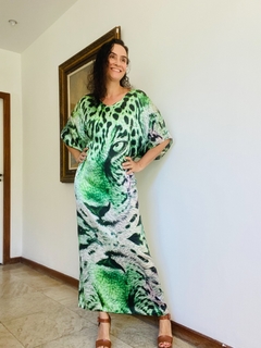 Vestido Longo T Seda Onça Pistache