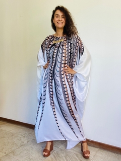 Vestido Longo Maxi Cetim Faisão Branco na internet