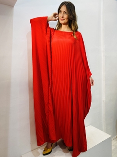 Image of Vestido Plissado Longo Crepe Vermelho