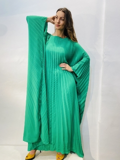 Vestido Plissado Longo Crepe Verde - comprar online