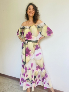 Vestido Cigana Longo Babado Crepe Orquídea Branca - loja online