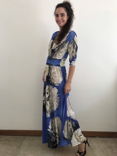 Vestido Longo Sereia Evasê Jersey Hortênsia Azul on internet