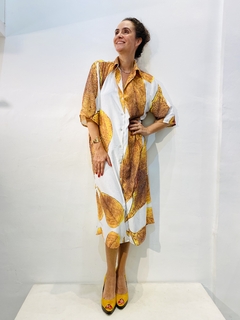 Vestido Chemise Crepe Folhas Douradas - comprar online