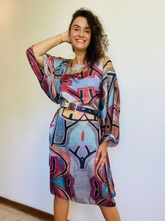 Image of Vestido Maxi Curto Cetim Paul Klee Rosa