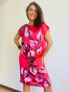 Vestido Kaftan Cetim Antúrio Vermelho