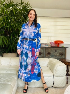 Vestido Chemise Longo Crepe Paul Klee Azul - comprar online
