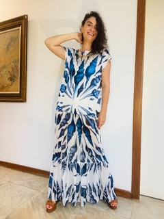 Image of Camiseta Kaftan Cetim Concha Azul