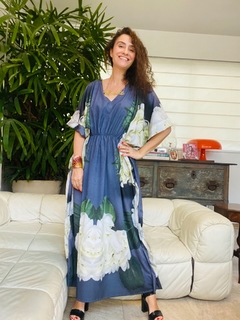 Vestido Kaftan Elastico Crepe Hortencia Cinza