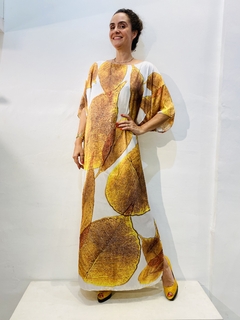 Vestido T Longo Cetim Folha Dourada - online store