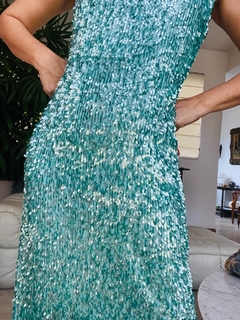 Vestido Regata Longo Paetê Verde Água - ALESSA