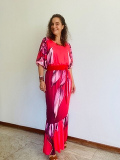 Vestido Morcego Babado Longo Crepe Antúrio Vermelho - loja online