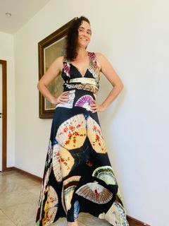 Image of Vestido Bojo Longo Seda Leques