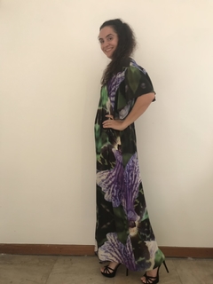 Vestido Longo Bata Seda Orquídea Roxa - ALESSA