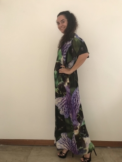 Image of Vestido Longo Bata Seda Orquídea Roxa