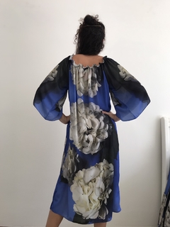 Vestido Curto Cigana Crepe Hortênsia Azul - loja online