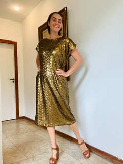 Vestido Kaftan Midi Paetê Dourado on internet