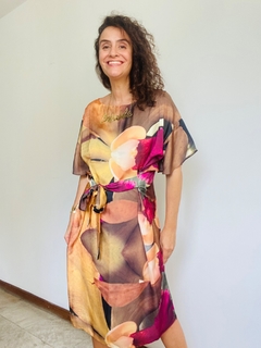 Vestido Asa Curto Cetim Orquídea Amarelo na internet