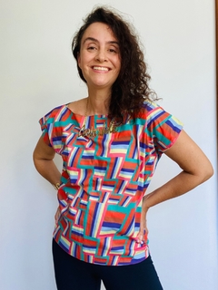 Camiseta Kaftan Algodão Zig Zag Color