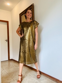 Vestido Kaftan Midi Paetê Dourado - ALESSA