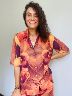 Camisa Social Manga Curta Crepe Orquídea Laranja - buy online