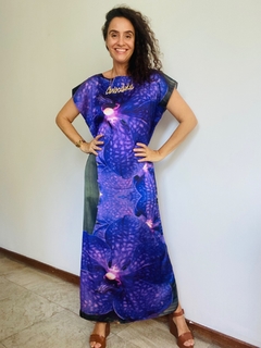 Vestido Kaftan Longo Cetim Orquídea Roxo on internet