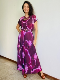 Vestido Kaftan Plissado Longo Orquidea Vinho - ALESSA