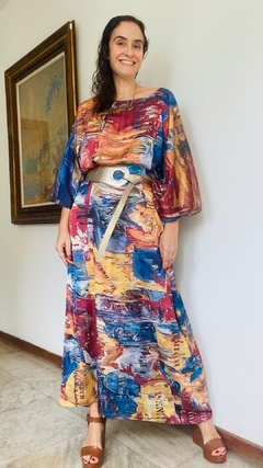 Image of Vestido Maxi Longo Cetim Pop Paint