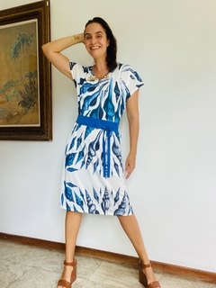 Vestido Kaftan Jersey Concha Azul