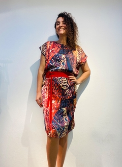 Vestido Kaftan Cetim Leques - ALESSA